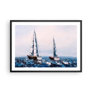 Poster in einem schwarzem Rahmen - Segelboote auf stürmischer See in malerischer Komposition - 70x50cm - Bruderschaft des Windes - Moderne Wanddekoration für Wohnzimmer und Schlafzimmer ARTTOR