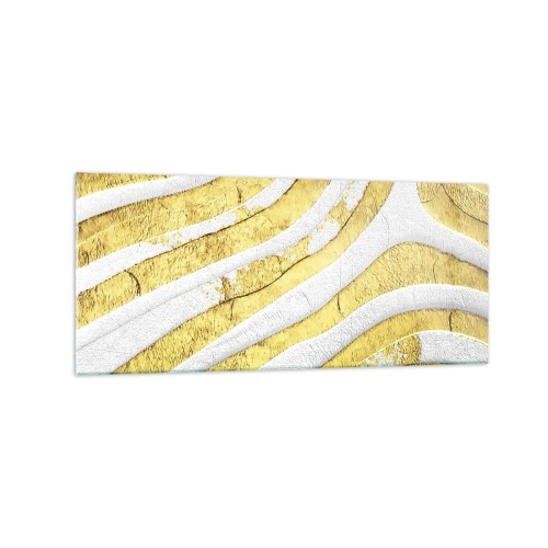 Glasbild - Bild auf glas - Gold- und Weiß-abstrakte Linien in einer 3D-Textur - 120x50cm - Komposition in Weiß und Gold - Moderne Wanddekoration für Wohnzimmer und Schlafzimmer ARTTOR