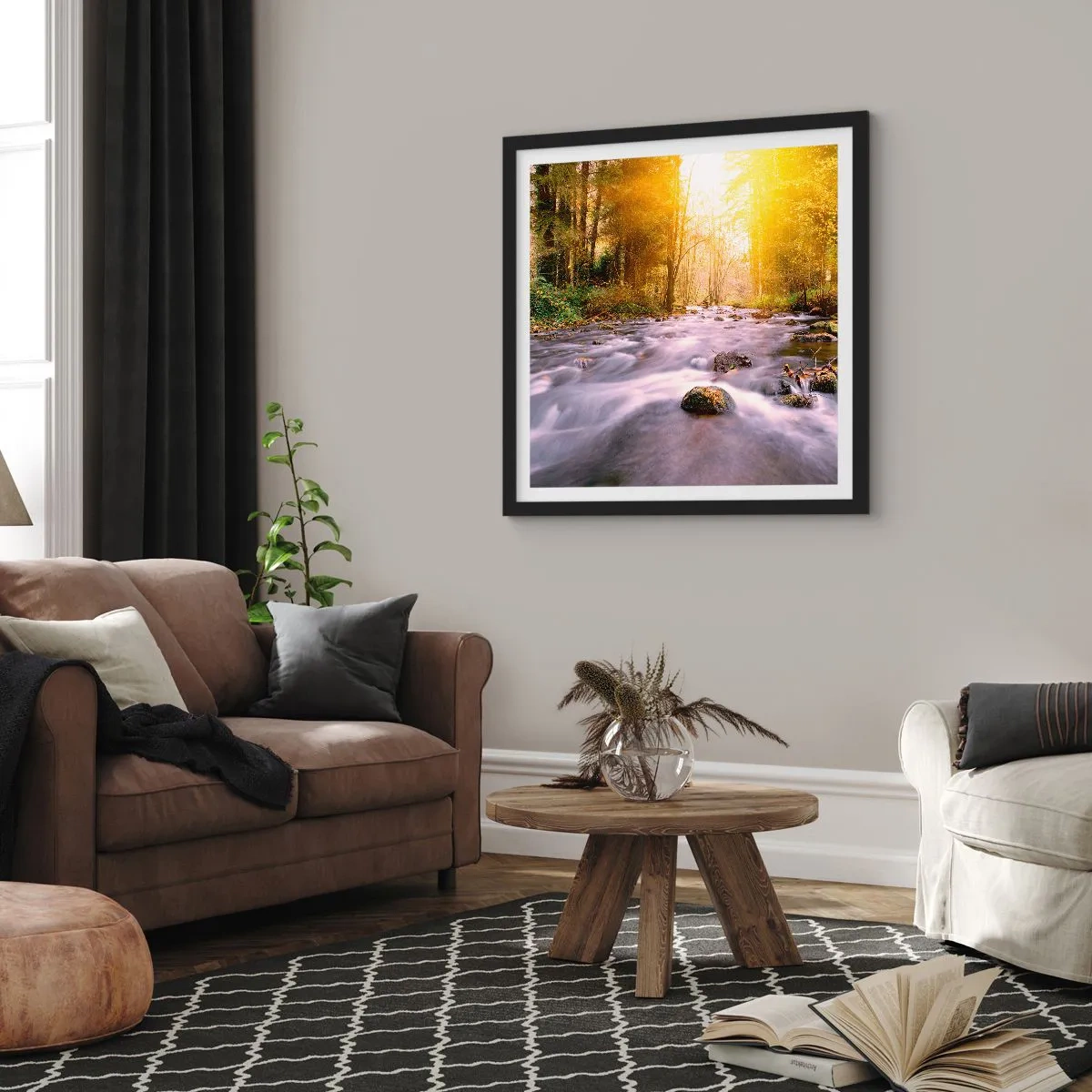 Poster in einem schwarzem Rahmen - Malachit im Silber- und Goldrahmen - 30x30 cm