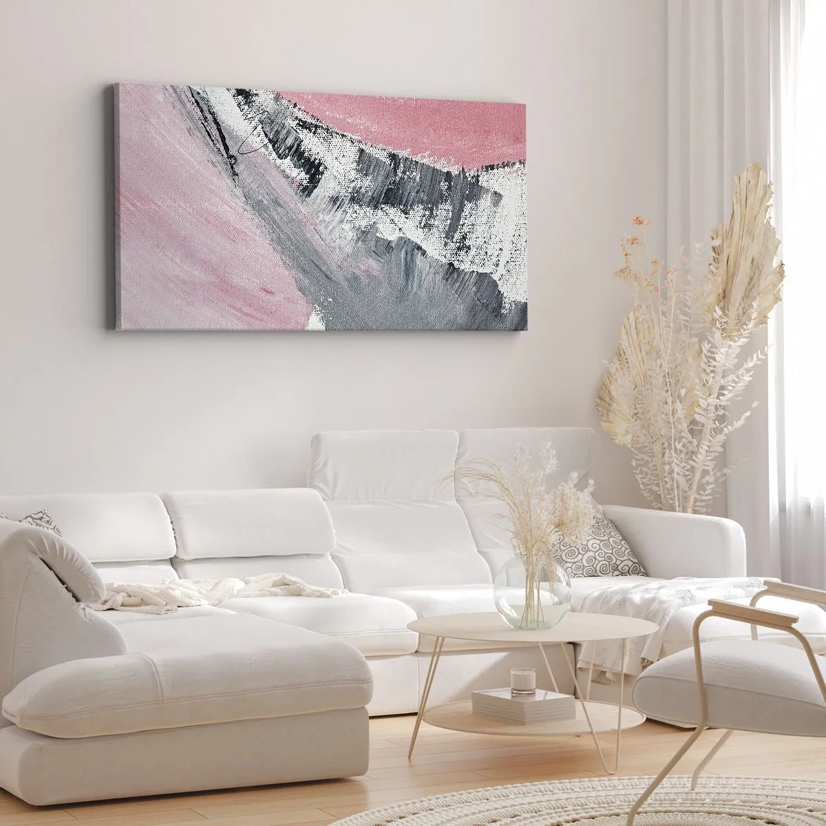 Bild auf Leinwand - Leinwandbild - Eine abstrakte Komposition in Rosa- und Grautönen. - 160x50cm - Passende Komposition - Moderne Wanddekoration für Wohnzimmer und Schlafzimmer ARTTOR