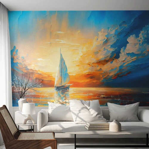 Maßgeschneiderte Fototapete Premium Sand - In Gold segeln - Landschaft, Nautisch, Segelboot