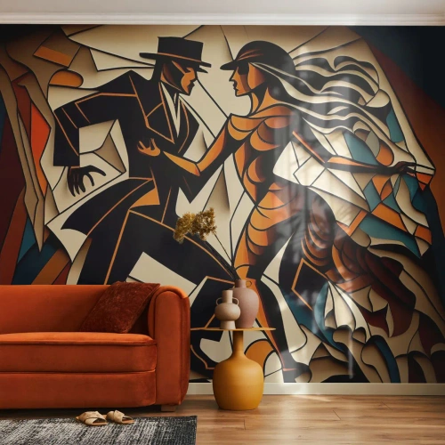Selbstklebende Fototapete Deluxe Sticker - Tanz der Passion und Leidenschaft - Kubismus, Tanzen, Paar - 450x315 cm
