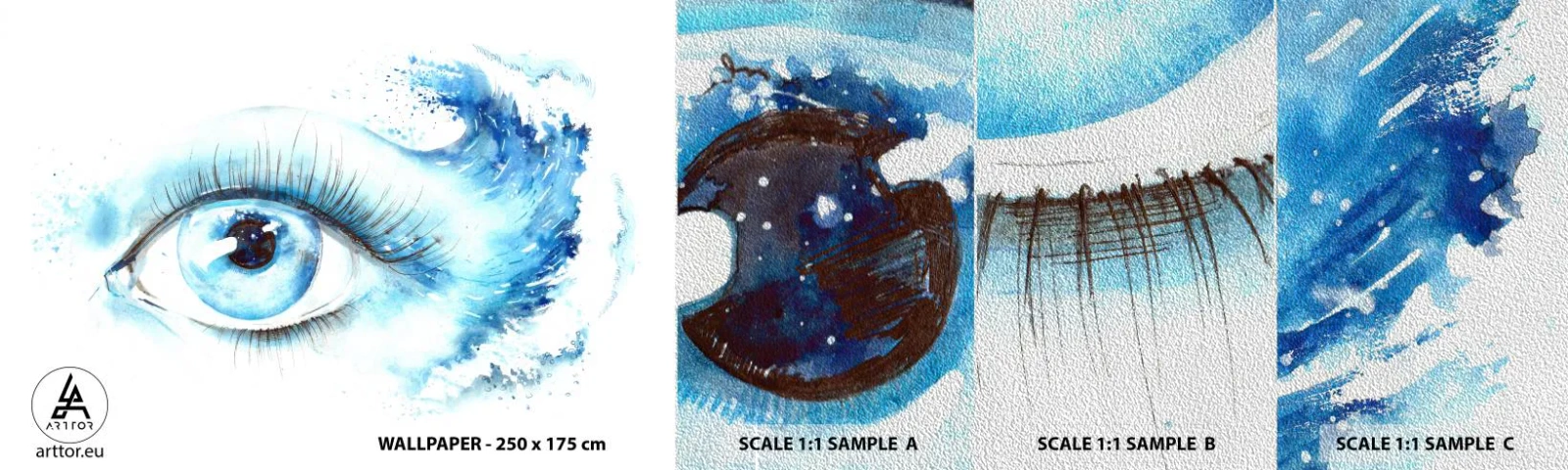 Fototapeten Muster Premium Sand - Tauchen Sie ein in das Blau der Blicke - Abstraktion, Auge, Stück - 100x30 cm