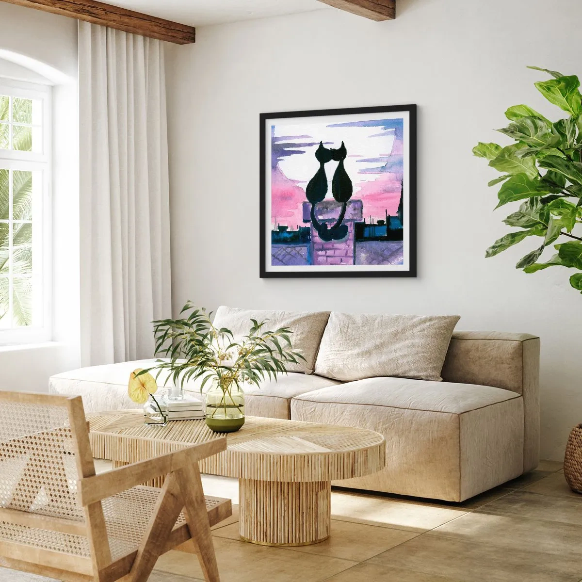 Poster in einem schwarzem Rahmen - Rendez-vous unter dem Mond - 50x50 cm