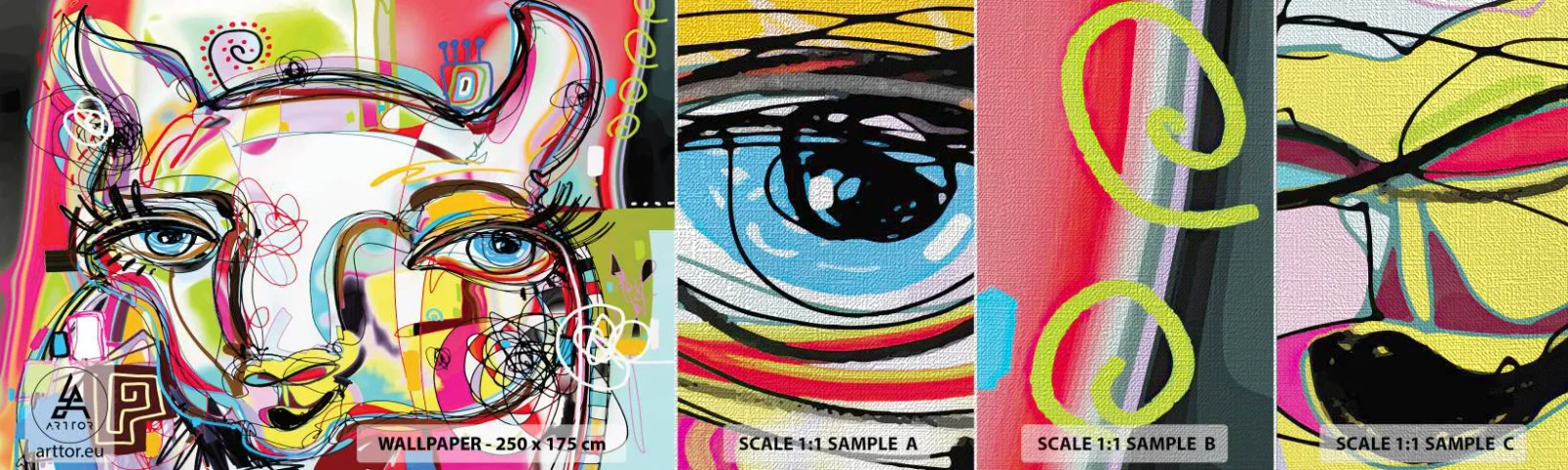 Fototapeten Muster Premium Canvas - Der Reichtum des Abiturs der Katze - Abstraktion, Stück, Grafik - 100x30 cm