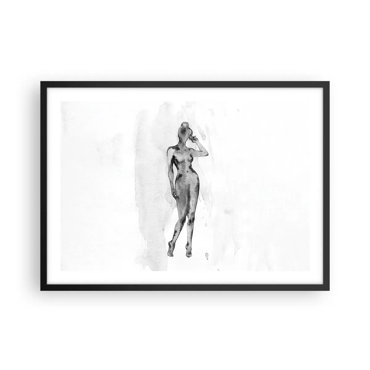 Poster in einem schwarzem Rahmen - Skizze einer Frauensilhouette in Grautönen - 70x50cm - Eine Studie über das Ideal der Weiblichkeit - Moderne Wanddekoration für Wohnzimmer und Schlafzimmer ARTTOR