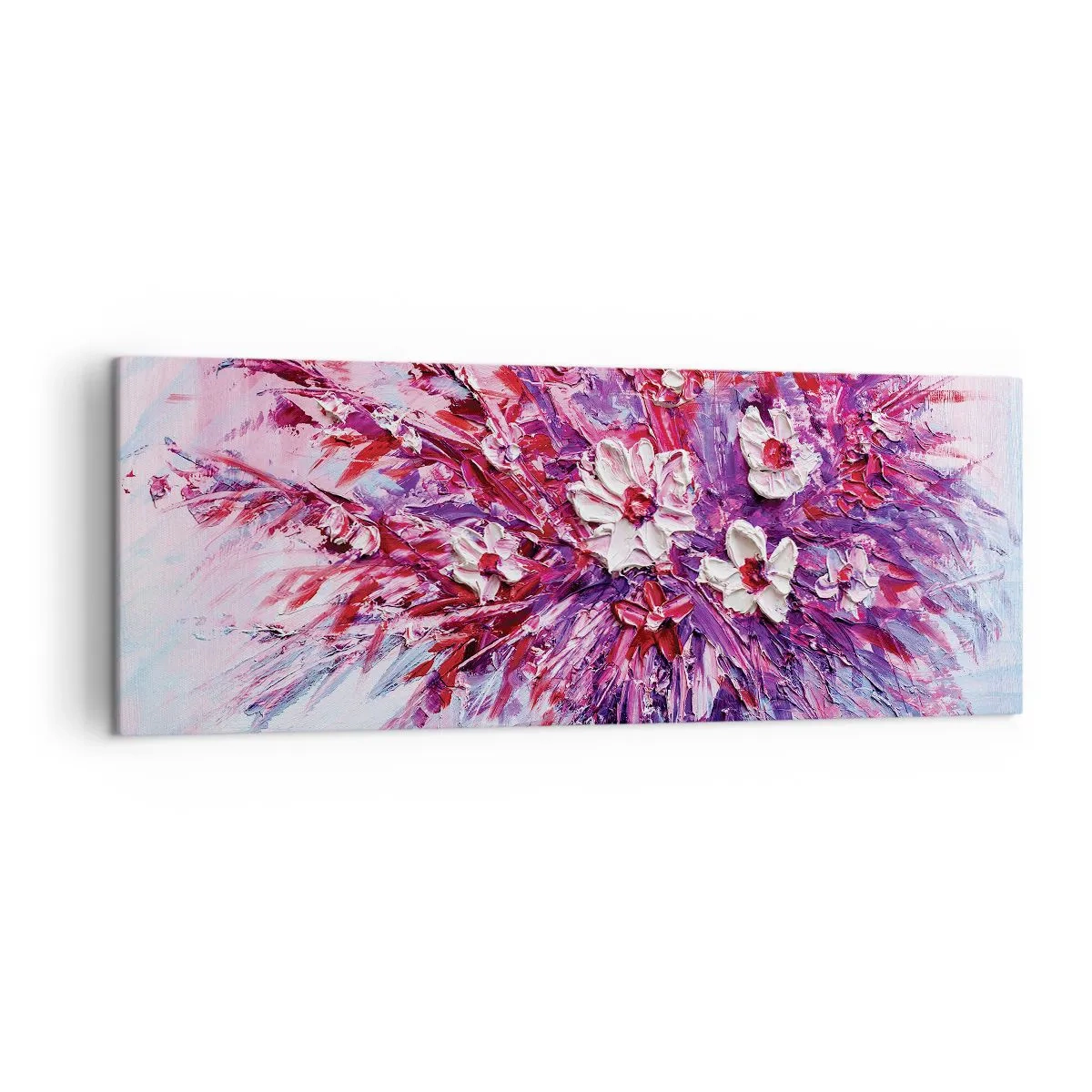 Bild auf Leinwand - Leinwandbild - Ein bunter Blumenstrauß in Rosa- und Lilatönen - 140x50cm - Unschuld und Leidenschaft - Moderne Wanddekoration für Wohnzimmer und Schlafzimmer ARTTOR