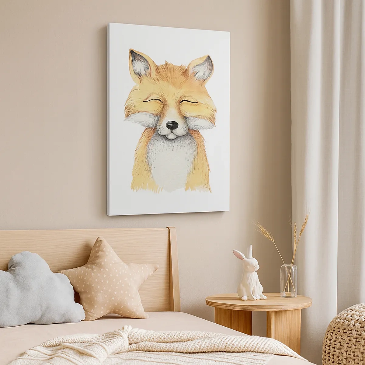 Bild auf Leinwand - Leinwandbild - Ein Aquarellfuchs mit einem Lächeln im minimalistischen Stil - 50x70cm - Fuchsstimmungen - Moderne Wanddekoration für Wohnzimmer und Schlafzimmer ARTTOR