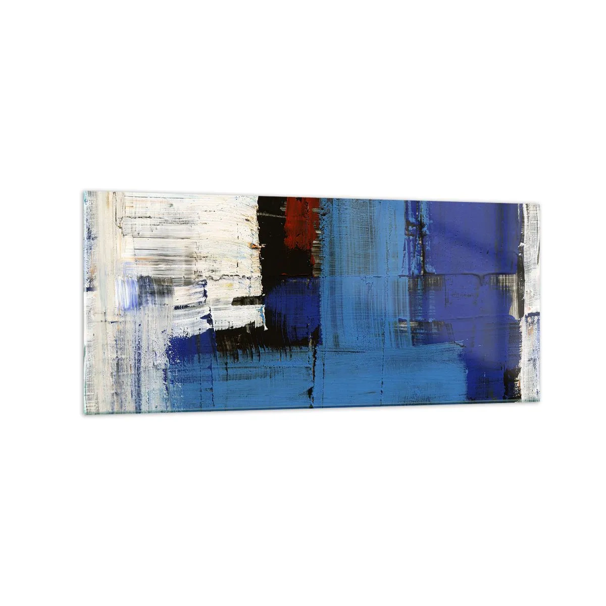 Glasbild - Bild auf glas - Abstrakte Komposition in Blau- und Weißtönen - 120x50cm - Geheimnis ist blau - Moderne Wanddekoration für Wohnzimmer und Schlafzimmer ARTTOR