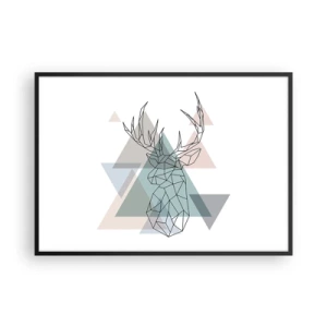 Poster in einem schwarzem Rahmen - Geometrischer Hirsch auf einem Hintergrund aus pastellfarbenen Dreiecken - 100x70cm - In einem geometrischen Wald - Moderne Wanddekoration für Wohnzimmer und Schlafzimmer ARTTOR