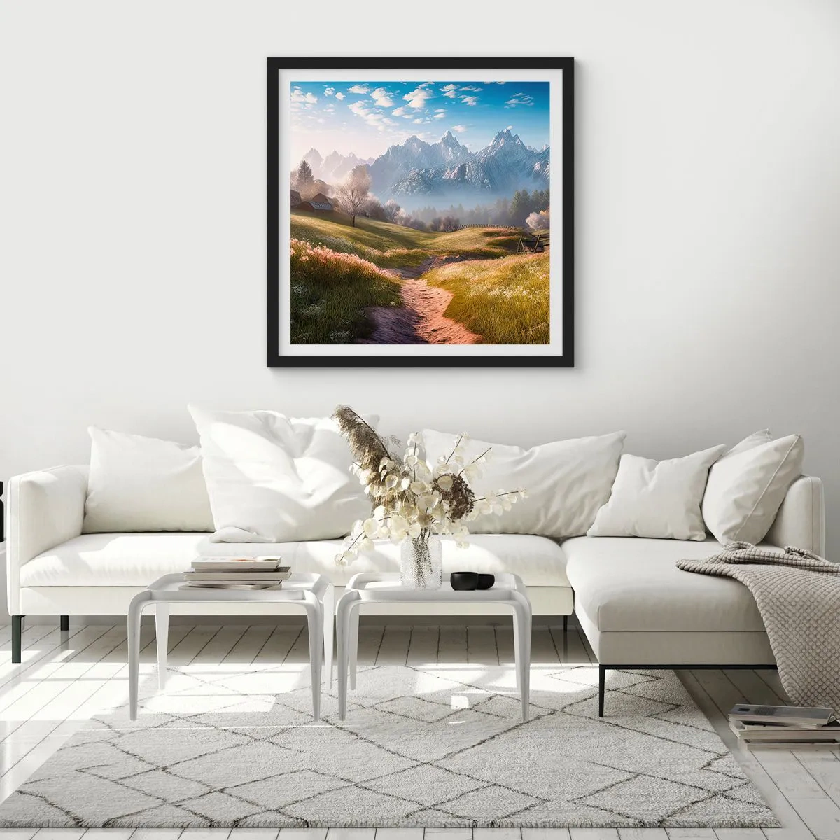 Poster in einem schwarzem Rahmen - Idyllisches Tal - 50x50 cm