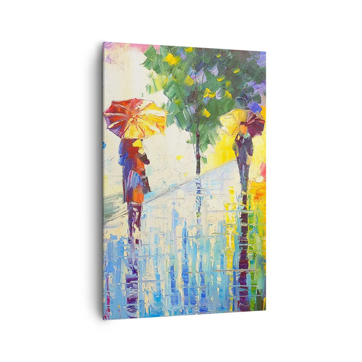 Bild auf Leinwand - Leinwandbild - Ein Spaziergang mit Regenschirm in einer farbenfrohen Regenlandschaft - 80x120cm - Und alles klar - Moderne Wanddekoration für Wohnzimmer und Schlafzimmer ARTTOR