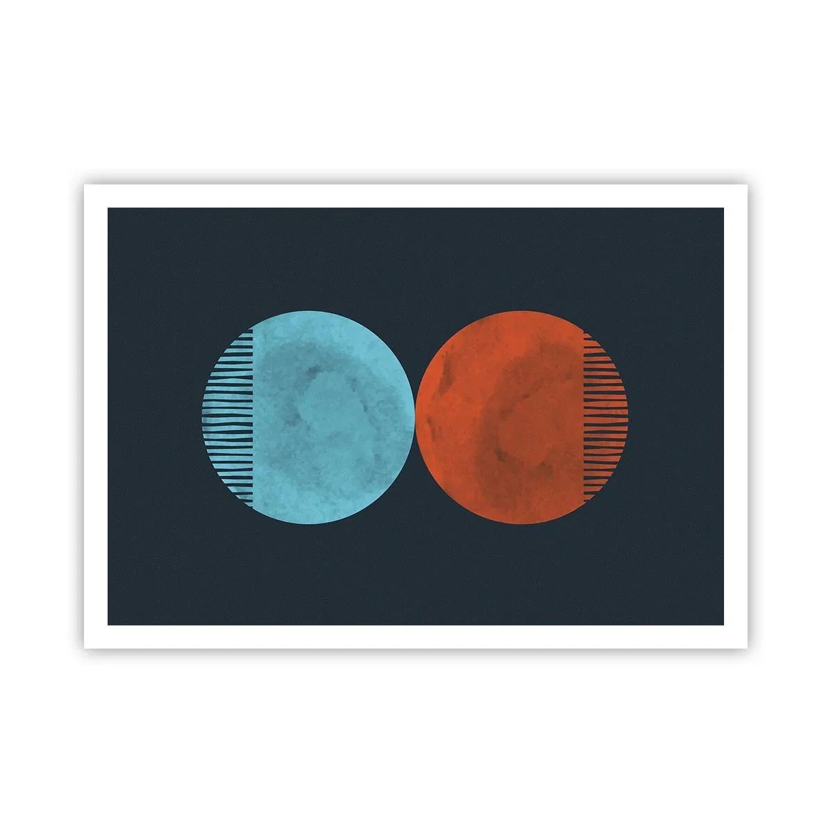 Poster - Minimalistisches Zweirad-Design in Blau und Orange - 100x70cm - Nur Geometrie? - Moderne Wanddekoration für Wohnzimmer und Schlafzimmer ARTTOR