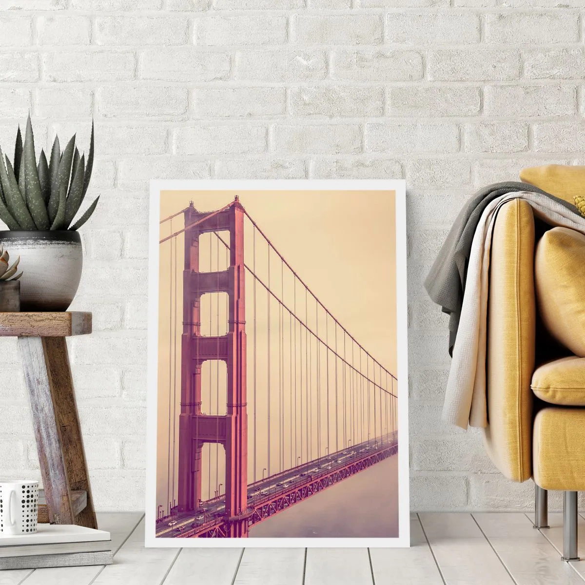 Poster - Golden Gate Bridge im Vintage-Nebel - 50x70cm - Zwischen Himmel und Erde - Moderne Wanddekoration für Wohnzimmer und Schlafzimmer ARTTOR