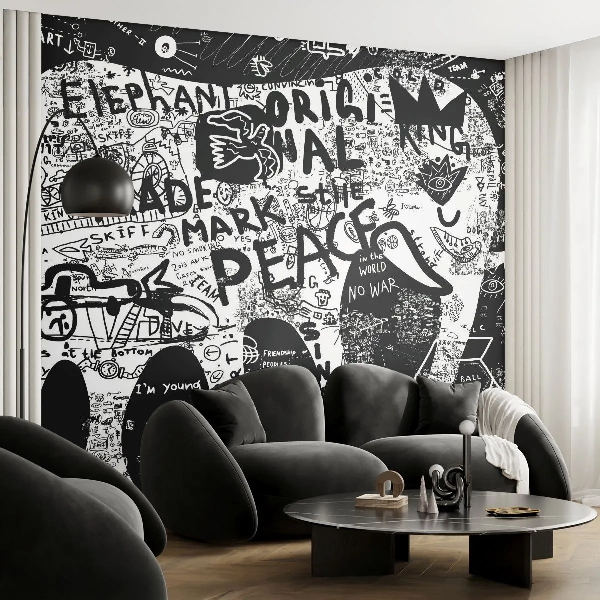 Selbstklebende Fototapete Deluxe Sticker - Reiche Straßenwelt - Graffiti, Stück, Grafik - 250x175 cm