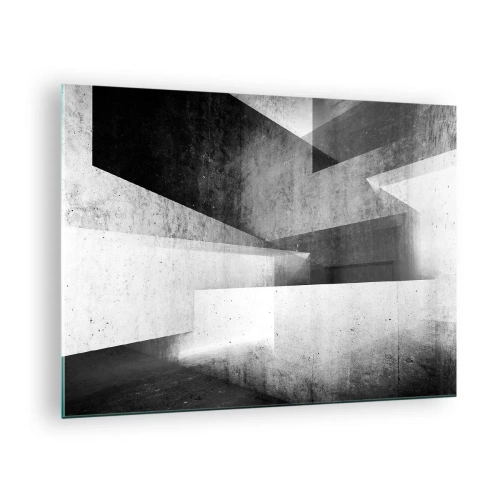 Glasbild - Bild auf glas - Geometrische Betonformen in Schwarz-Weiß-Tönen - 70x50cm - Die Raumstruktur - Moderne Wanddekoration für Wohnzimmer und Schlafzimmer ARTTOR