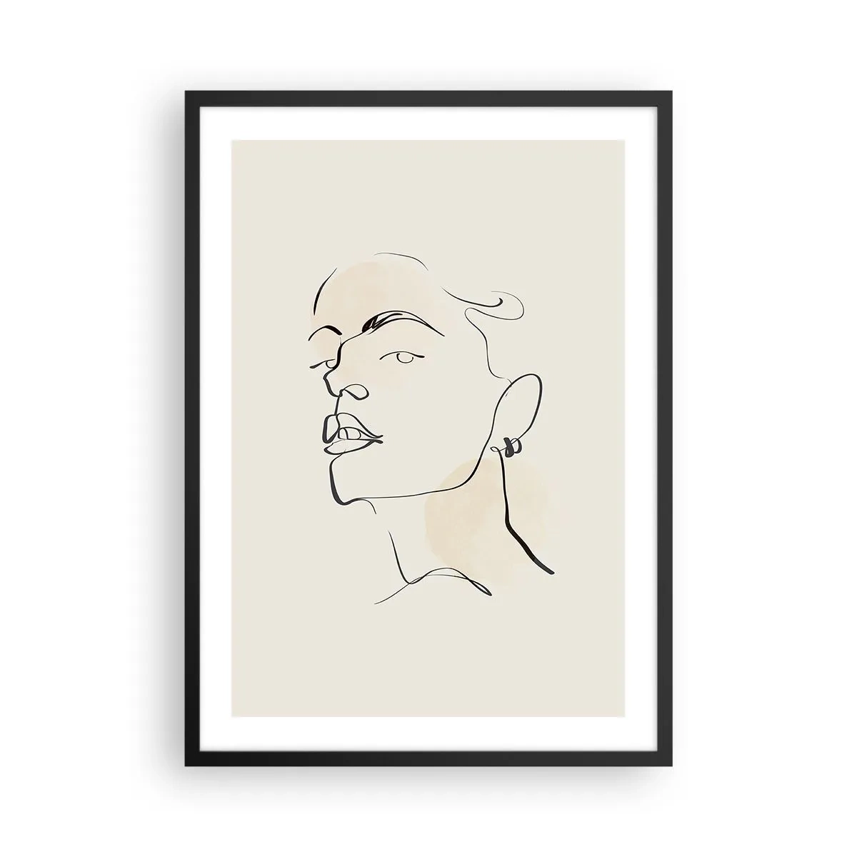 Poster in einem schwarzem Rahmen - Minimalistisches Frauenporträt im Line-Art-Stil - 50x70cm - Ein stolzer Blick - Moderne Wanddekoration für Wohnzimmer und Schlafzimmer ARTTOR