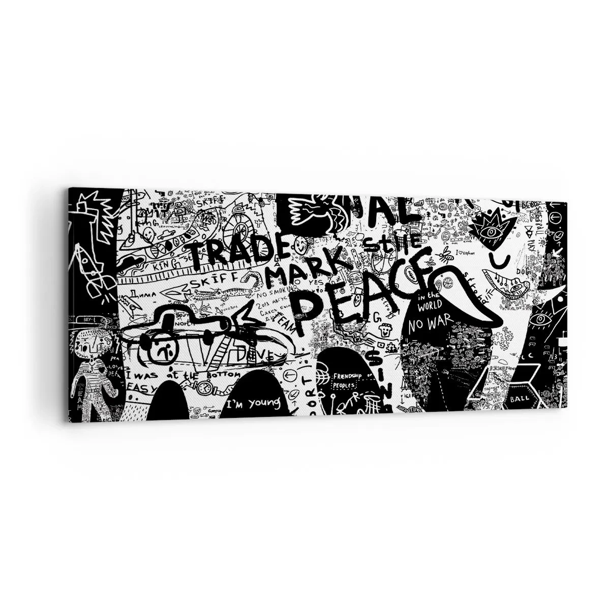 Bild auf Leinwand - Leinwandbild - Schwarz-Weiß-Grafiken mit Graffiti-Motiven - 120x50cm - Reiche Straßenwelt - Moderne Wanddekoration für Wohnzimmer und Schlafzimmer ARTTOR