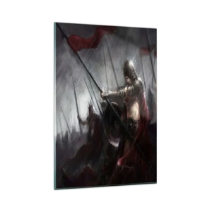 Glasbild - Bild auf glas - Ritter marschieren im Regen zum Schlachtfeld - 80x120cm - Passant, sag Sparta ... - Moderne Wanddekoration für Wohnzimmer und Schlafzimmer ARTTOR