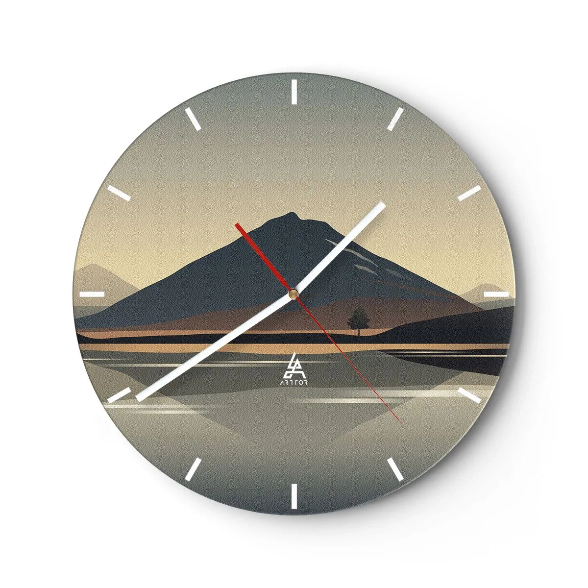Wanduhr - Glasuhr - Ein Berg über einem See in Pastelllicht mit Spiegelung im Wasser - 30x30cm - Spiegelreflexion - Moderne Wanddekoration für Wohnzimmer, Küche und Schlafzimmer ARTTOR