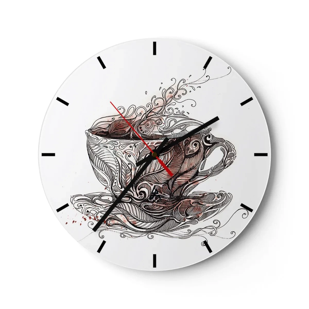 Wanduhr - Glasuhr - Eine Tasse Kaffee mit einem künstlerischen Muster - 30x30cm - Tee für alles - Moderne Wanddekoration für Wohnzimmer, Küche und Schlafzimmer ARTTOR