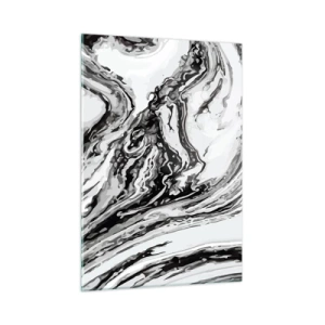 Glasbild - Bild auf glas - Ein abstraktes Muster in Schwarz- und Weißtönen, das Wellen ähnelt. - 50x70cm - Am Anfang war Chaos - Moderne Wanddekoration für Wohnzimmer und Schlafzimmer ARTTOR