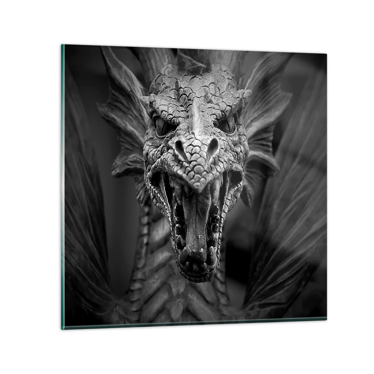 Glasbild - Bild auf glas - Ein märchenhafter Drache in Grau - 40x40 cm