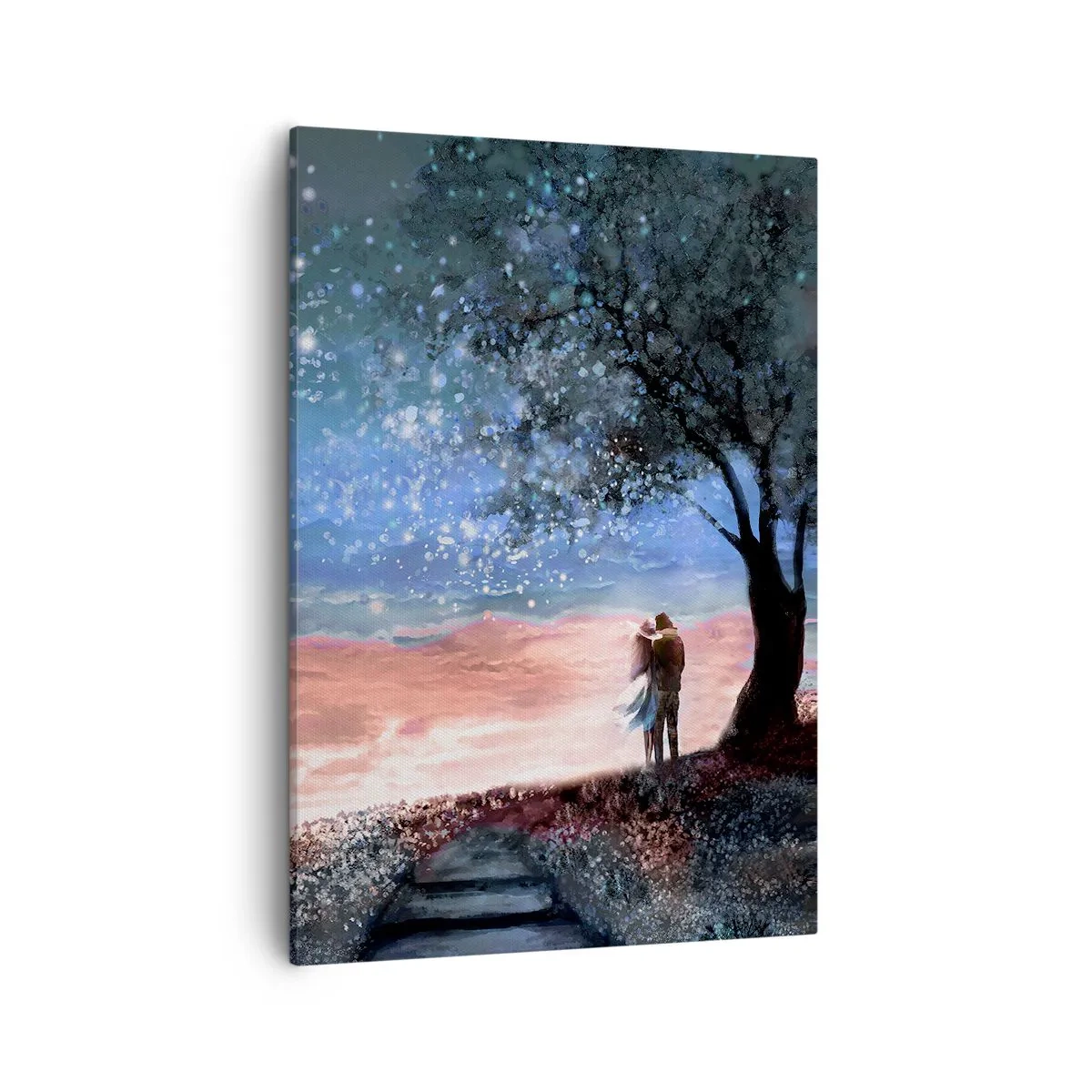 Bild auf Leinwand - Leinwandbild - Romantische Paarszene unter Vollmond - 50x70cm - Ein sternenklares Spektakel - Moderne Wanddekoration für Wohnzimmer und Schlafzimmer ARTTOR