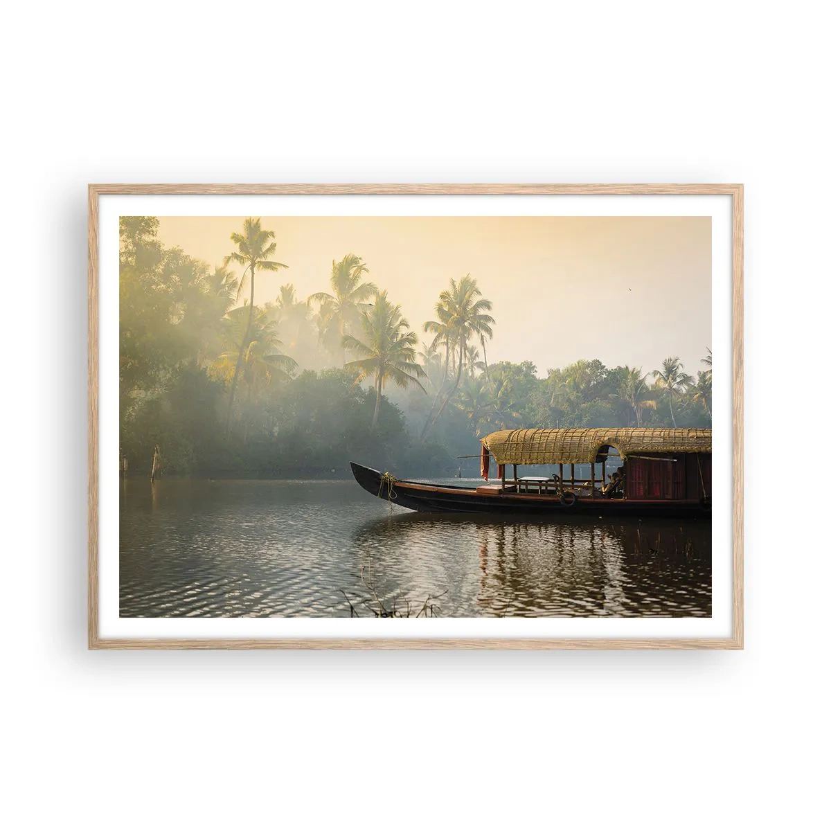 Poster in einem Rahmen aus heller Eiche - Haus am Fluss - 100x70 cm