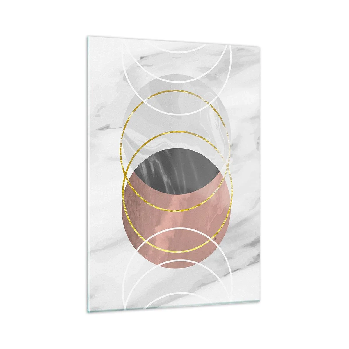 Glasbild - Bild auf glas - Geometrische Kreise in Kupfer-, Gold- und Marmortönen - 50x70cm - Musik der Sphären - Moderne Wanddekoration für Wohnzimmer und Schlafzimmer ARTTOR