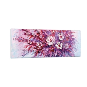 Glasbild - Bild auf glas - Ein bunter Blumenstrauß in Rosa- und Lilatönen - 140x50cm - Unschuld und Leidenschaft - Moderne Wanddekoration für Wohnzimmer und Schlafzimmer ARTTOR