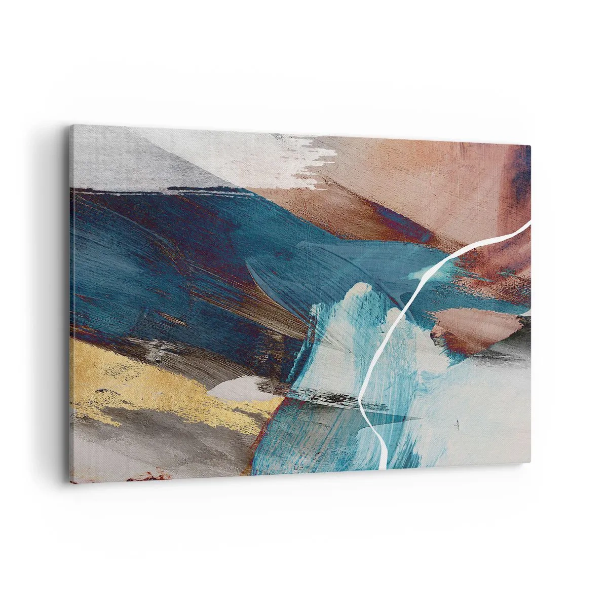 Bild auf Leinwand - Leinwandbild - Abstrakte Pinselstriche in Blau- und Goldtönen - 120x80cm - Großzügig und mit Energie - Moderne Wanddekoration für Wohnzimmer und Schlafzimmer ARTTOR