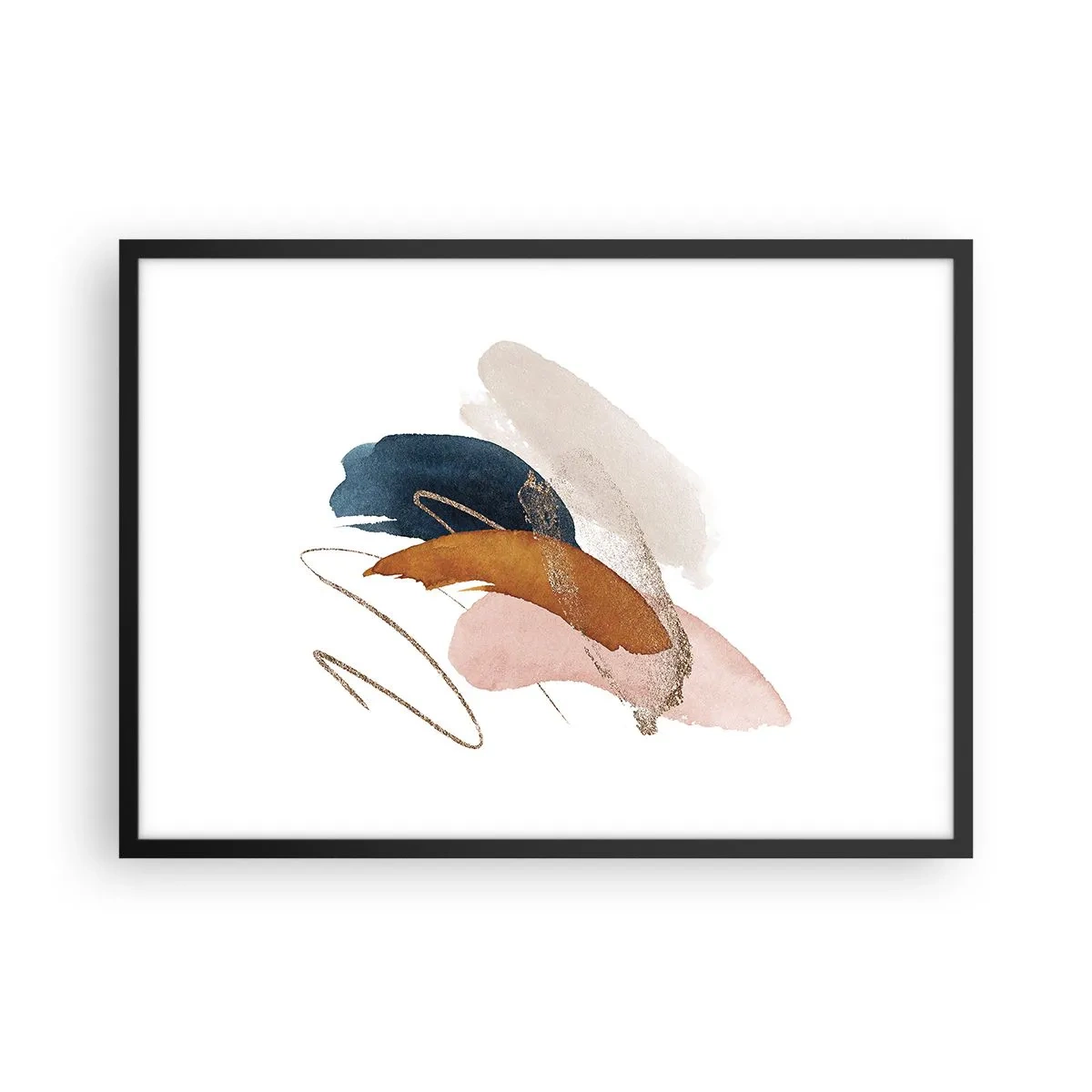 Poster in einem schwarzem Rahmen - Abstrakte Striche in Pastellfarben mit goldenen Akzenten - 70x50cm - Geflügelte Komposition - Moderne Wanddekoration für Wohnzimmer und Schlafzimmer ARTTOR