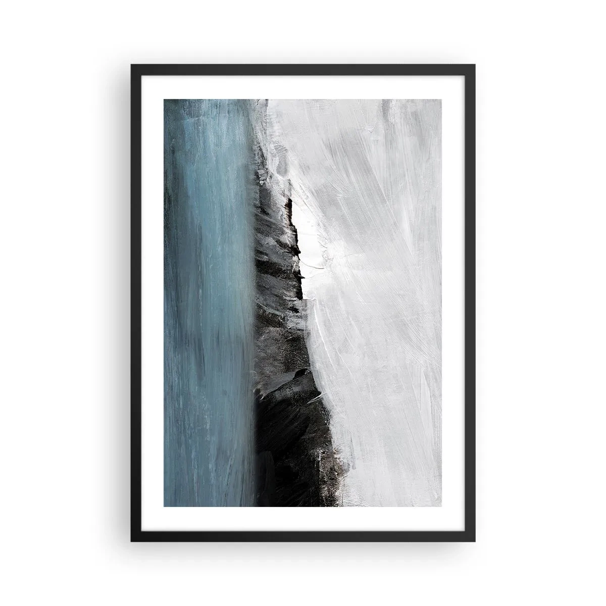 Poster in einem schwarzem Rahmen - Abstrakte Komposition einer felsigen Küste und des Ozeans - 50x70cm - Wasser – Erde: Kampf der Naturelemente - Moderne Wanddekoration für Wohnzimmer und Schlafzimmer ARTTOR