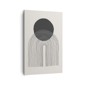 Bild auf Leinwand - Leinwandbild - Abstraktes Muster mit Linien und einem schwarzen Kreis auf hellem Hintergrund - 80x120cm - Zittern und Vertrauen - Moderne Wanddekoration für Wohnzimmer und Schlafzimmer ARTTOR