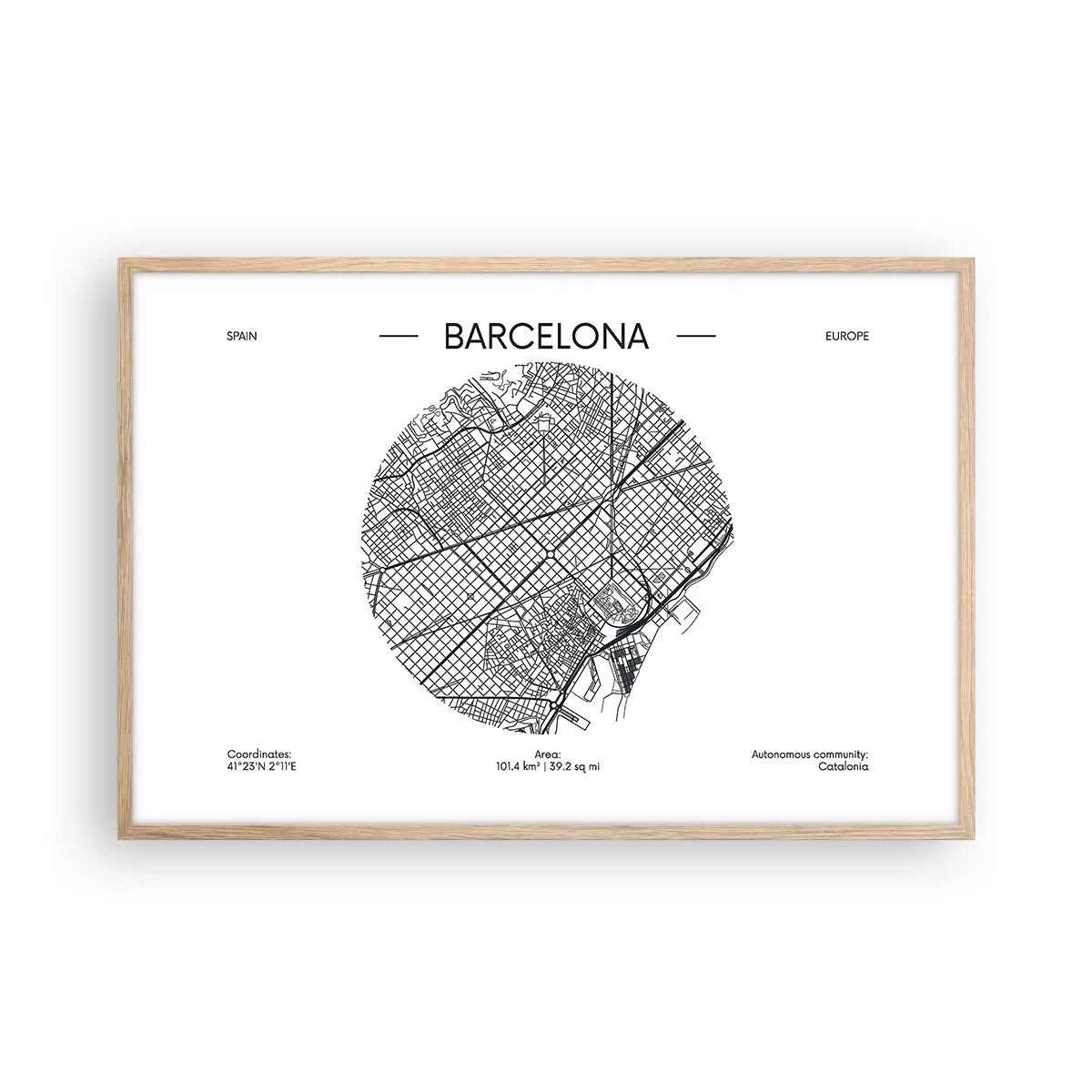 Poster in einem Rahmen aus heller Eiche - Anatomie von Barcelona - 91x61 cm