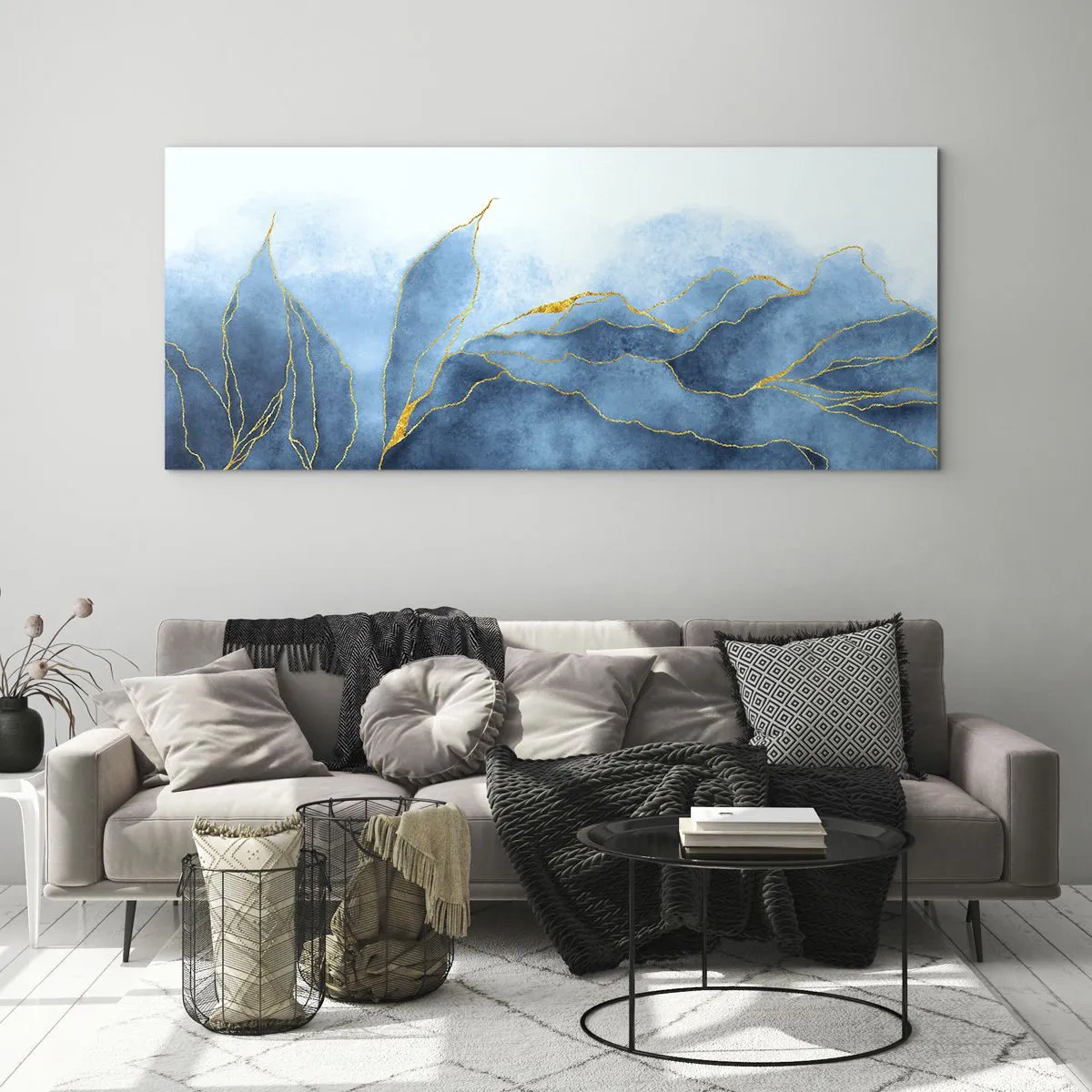 Glasbild - Bild auf glas - Blau im Gold - 100x40 cm