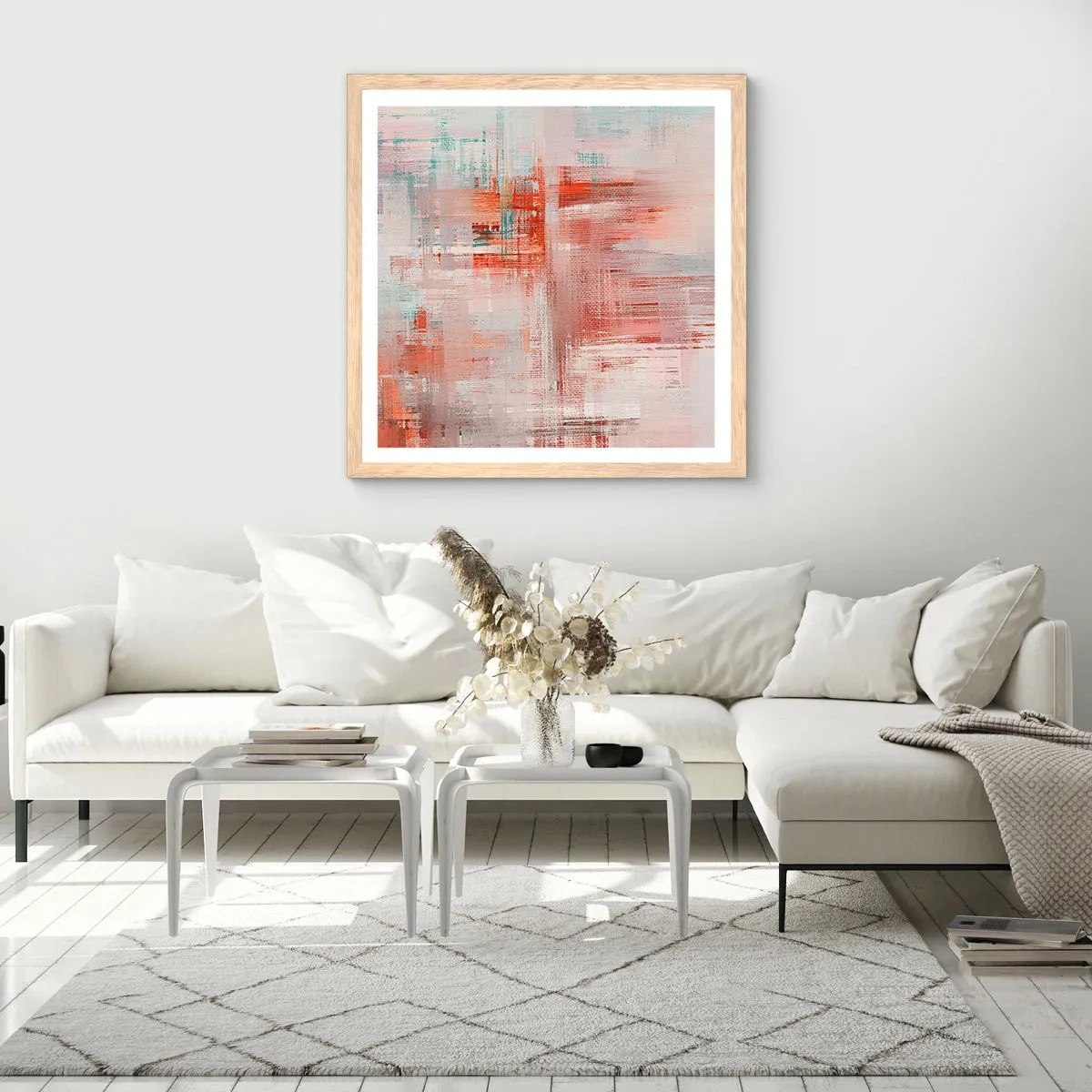 Poster in einem Rahmen aus heller Eiche - Dunstig. Aber rosa - 30x30 cm