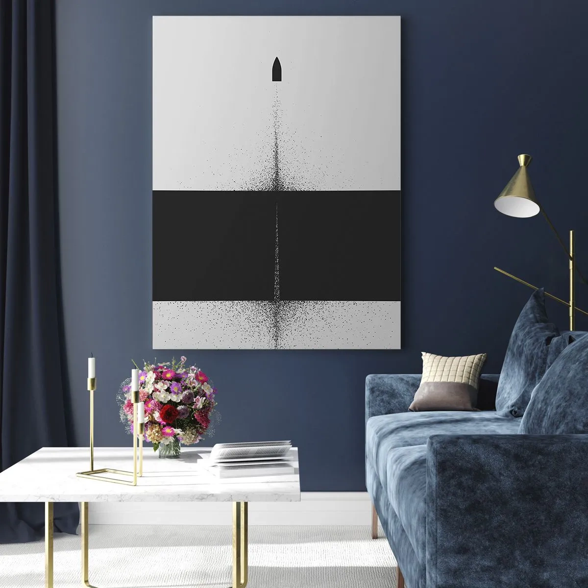 Glasbild - Bild auf glas - Eine abstrakte Komposition aus Schwarz und Weiß mit einer dynamischen Linie - 50x70cm - Direkt zum Ziel - Moderne Wanddekoration für Wohnzimmer und Schlafzimmer ARTTOR
