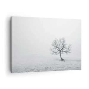 Bild auf Leinwand - Leinwandbild - Ein einsamer Baum im Winternebel auf einem leeren Feld - 70x50cm - Gegen das Nichts - Moderne Wanddekoration für Wohnzimmer und Schlafzimmer ARTTOR