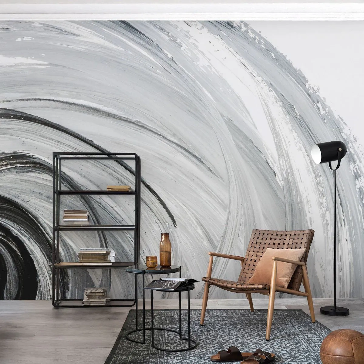 Fototapete Standard Eco - Abstrakte wirbelnde Pinselstriche in Grautönen - 100x70cm - Orbitale Komposition - Moderne Wanddekoration für Wohnzimmer und Schlafzimmer ARTTOR