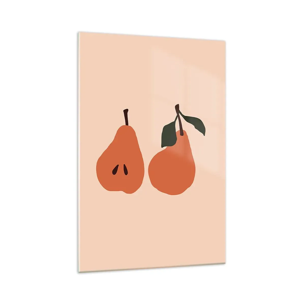 Glasbild - Bild auf glas - Eine minimalistische Illustration von zwei Birnen auf beigem Hintergrund. - 70x100cm - Pure Süße - Moderne Wanddekoration für Wohnzimmer und Schlafzimmer ARTTOR