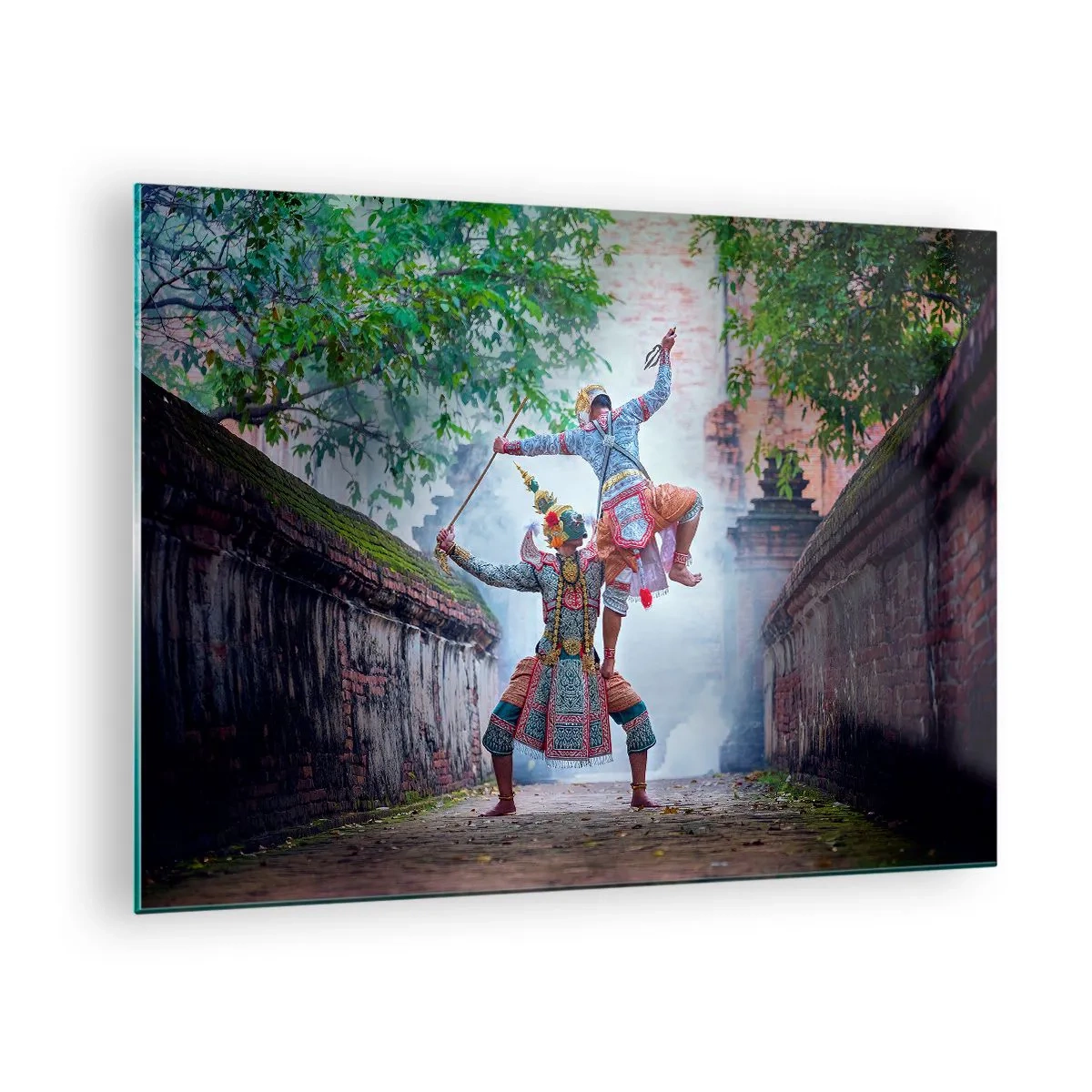 Glasbild - Bild auf glas - Traditioneller Tanz in historischer Umgebung mit lebendigen Farben - 70x50cm - Der Tanz ist umwerfend schön - Moderne Wanddekoration für Wohnzimmer und Schlafzimmer ARTTOR