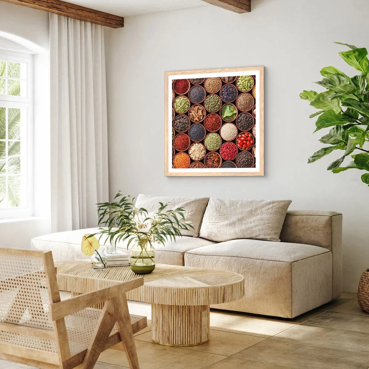 Poster in einem Rahmen aus heller Eiche - Alle Aromen der Welt - 30x30 cm