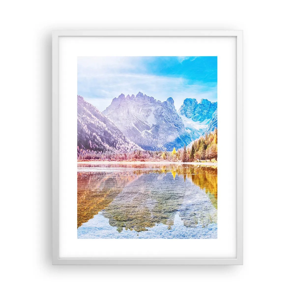 Poster in einem weißen Rahmen - Und in den Bergen ist es schon Herbst - 40x50 cm