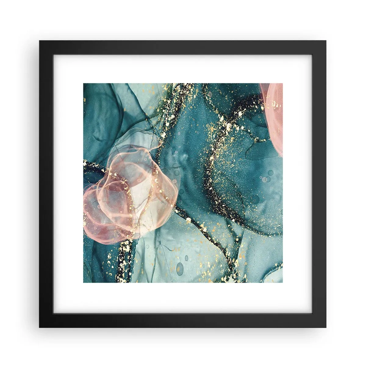 Poster in einem schwarzem Rahmen - Seidenblau, Tüllrosa - 30x30 cm