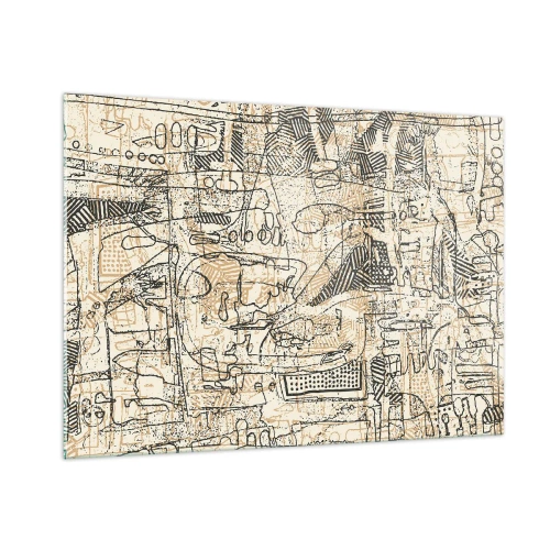 Glasbild - Bild auf glas - Eine komplexe abstrakte Struktur mit geometrischen und skizzenhaften Mustern. - 100x70cm - Es wartet darauf, entschlüsselt zu werden - Moderne Wanddekoration für Wohnzimmer und Schlafzimmer ARTTOR