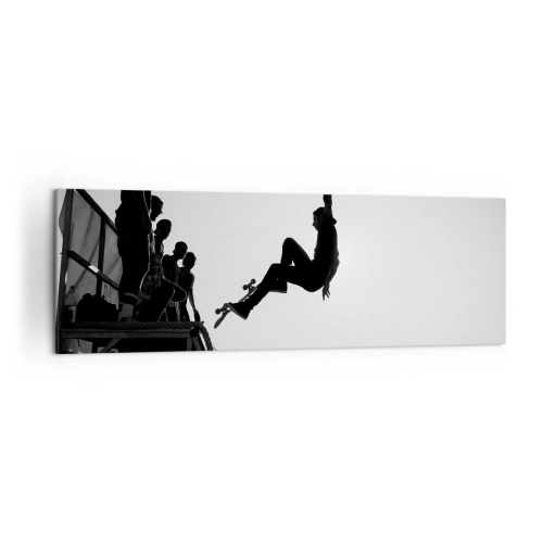 Bild auf Leinwand - Leinwandbild - Schwarz-weiße Skateboardszene auf einer Rampe - 160x50cm - Helden und Zuschauer - Moderne Wanddekoration für Wohnzimmer und Schlafzimmer ARTTOR