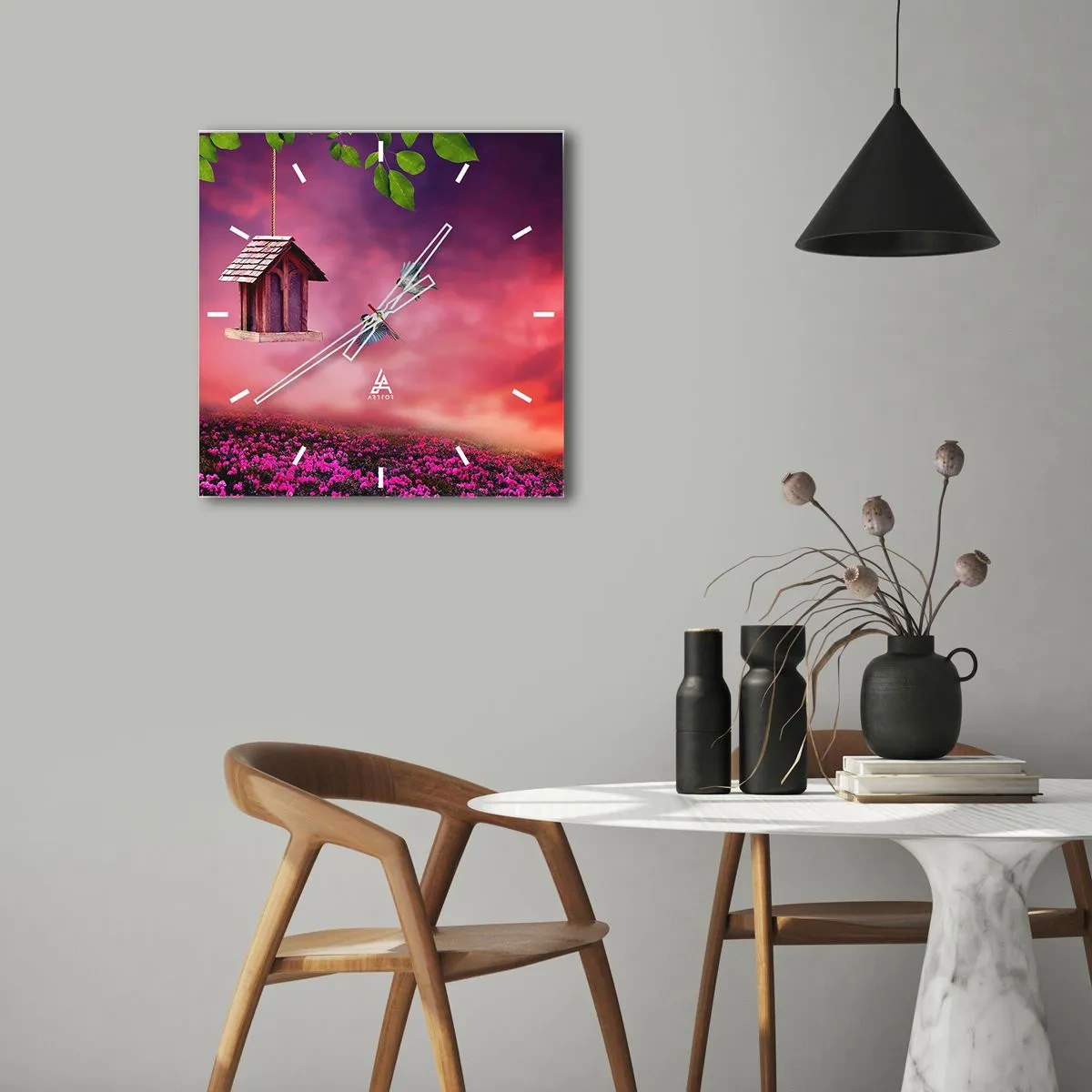 Wanduhr - Glasuhr - Einladung zum Abendessen - 30x30 cm