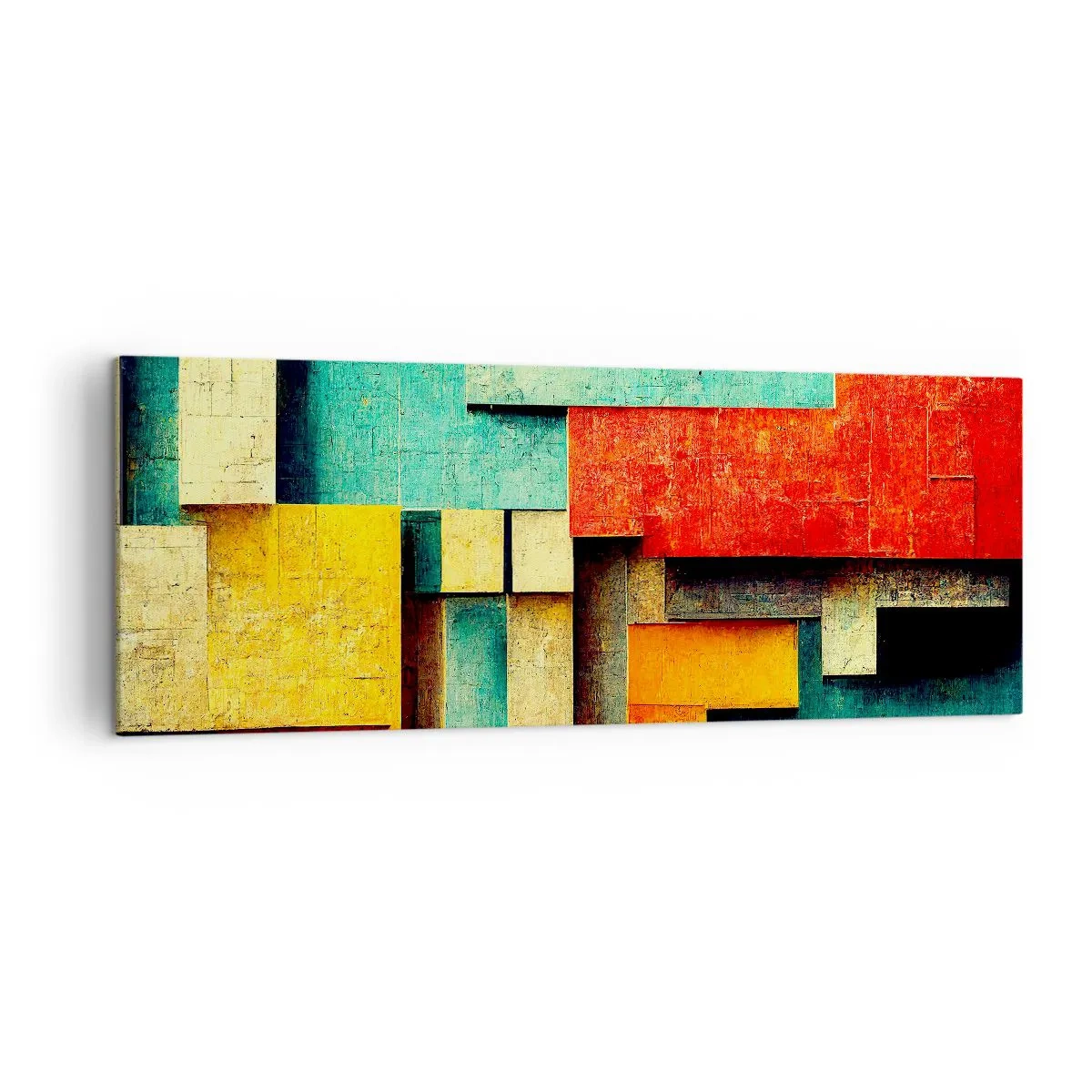 Bild auf Leinwand - Leinwandbild - Abstrakte geometrische Formen in leuchtenden Farben - 140x50cm - Festival der rechten Winkel - Moderne Wanddekoration für Wohnzimmer und Schlafzimmer ARTTOR